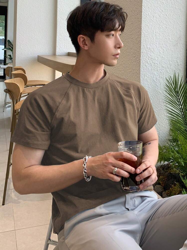 Men Solid Raglan Sleeve Tee,Fall Clothes