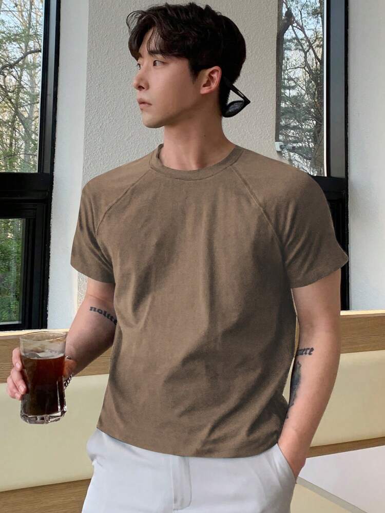 Men Solid Raglan Sleeve Tee,Fall Clothes