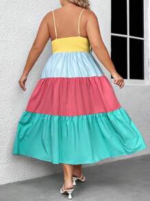 SHEIN VCAY Plus Colorblock Ruffle Hem Cami Dress
