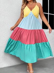 SHEIN VCAY Plus Colorblock Ruffle Hem Cami Dress