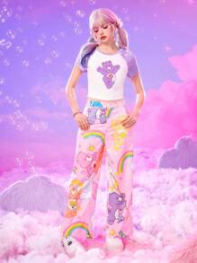ROMWE X Care Bears 卡通圖案插肩袖T恤 - 彩色 - 查看 5