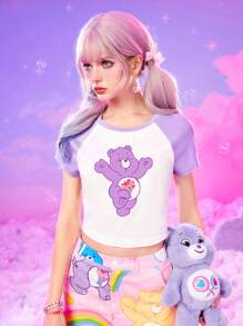 ROMWE X Care Bears 卡通圖案插肩袖T恤 - 彩色 - 查看 3