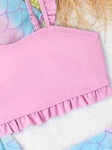 SHEIN Tween Girl Fish Scales Frill Trim Bikini Set With Cover Up Summer Beach - Multicolor - View 3