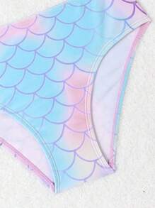 SHEIN Tween Girl Fish Scales Frill Trim Bikini Set With Cover Up Summer Beach - Multicolor - View 4