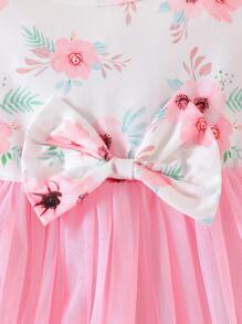 嬰兒印花荷葉邊前蝴蝶結網紗邊連衣裙 - 彩色 - 查看 3