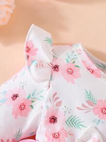 嬰兒印花荷葉邊前蝴蝶結網紗邊連衣裙 - 彩色 - 查看 5