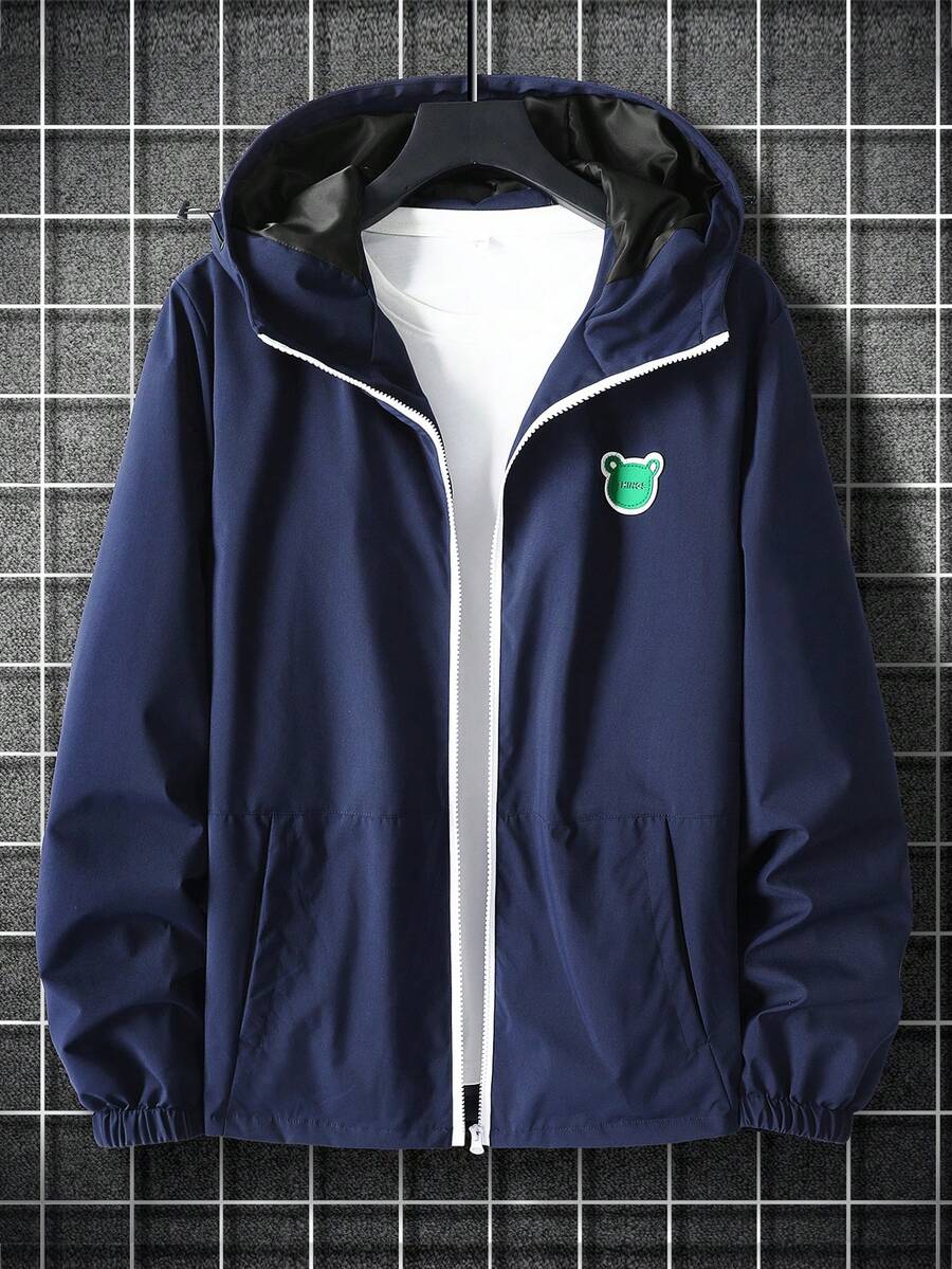 Manfinity Hypemode Lỏng lẻo phù hợp Nam Chi tiết Bear Patch Dây kéo áo có mũ Áo khoác ( Áo thun Đã Bao gồm ) - Màu xanh lam - Xem 1