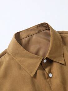 Claim Dot 男士素色前紐扣襯衫 - 棕色 - 查看 6