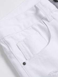 Men Ripped Frayed Skinny Jeans - White - View 5