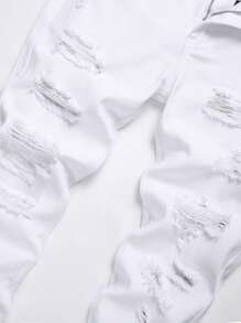 Men Ripped Frayed Skinny Jeans - White - View 7