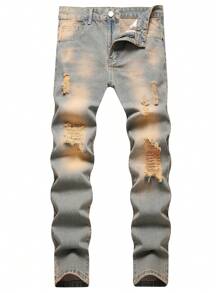 Nam Rách Frayed Rửa thuốc tẩy Quần jean - Rửa nhẹ - Xem 1