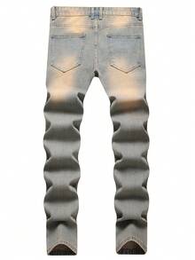 Nam Rách Frayed Rửa thuốc tẩy Quần jean - Rửa nhẹ - Xem 2