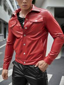 Manfinity VCAY Men Flap Detail PU Leather Jacket - Red - View 1
