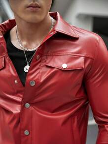 Manfinity VCAY Men Flap Detail PU Leather Jacket - Red - View 4