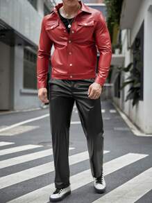 Manfinity VCAY Men Flap Detail PU Leather Jacket - Red - View 6