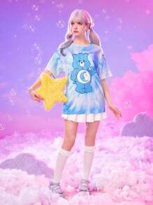 ROMWE X Care Bears Cartoon Graphic Tie Dye Drop Shoulder Tee - Blue - View 4