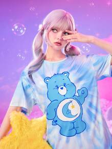 ROMWE X Care Bears Cartoon Graphic Tie Dye Drop Shoulder Tee - Blue - View 5