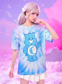 ROMWE X Care Bears Cartoon Graphic Tie Dye Drop Shoulder Tee - Blue - View 7