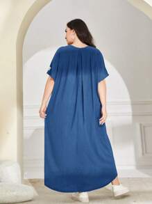 Lacomfia 大碼字母補丁細節蝙蝠袖洋裝 - 寶藍色 - 查看 2