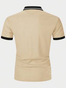 Manfinity Homme Nam In Cánh Viền tương phản Áo polo - Màu Khaki - Xem 2