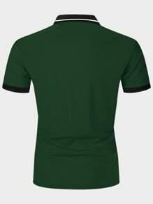 Manfinity Homme 男士翅膀印花拼接邊POLO衫 - 墨綠色 - 查看 2