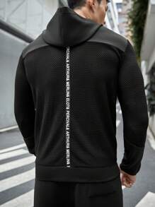 Manfinity VCAY Men Letter Graphic Patchwork Hooded Sweatshirt, For Fall Winter - Black - View 5