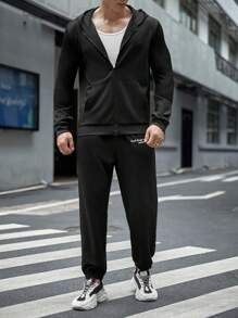 Manfinity VCAY Men Letter Graphic Patchwork Hooded Sweatshirt, For Fall Winter - Black - View 6