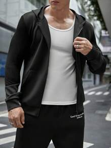 Manfinity VCAY Men Letter Graphic Patchwork Hooded Sweatshirt, For Fall Winter - Black - View 1