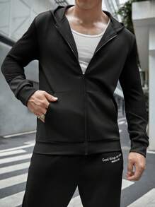 Manfinity VCAY Men Letter Graphic Patchwork Hooded Sweatshirt, For Fall Winter - Black - View 3