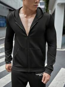 Manfinity VCAY Men Letter Graphic Patchwork Hooded Sweatshirt, For Fall Winter - Black - View 4