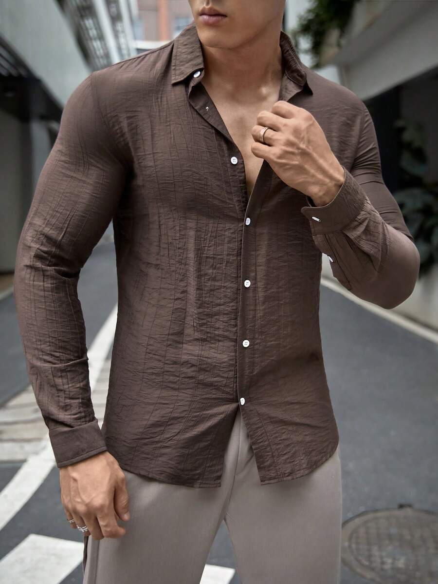 GENTILAND Hombres Camisa unicolor con botón