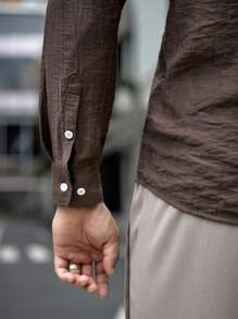 GENTILAND Hombres Camisa unicolor con botón