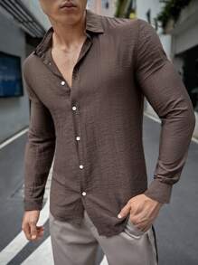 GENTILAND Hombres Camisa unicolor con botón