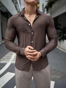 GENTILAND Hombres Camisa unicolor con botón