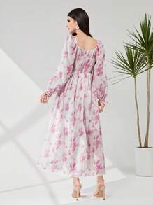 Modelyn 紮染方領燈籠袖連衣裙 - 粉色 - 查看 2