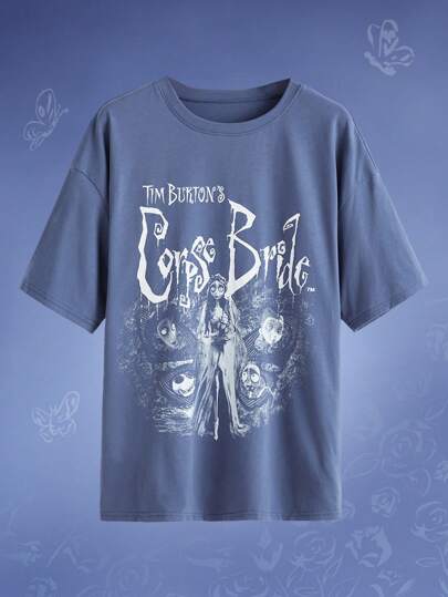 Corpse Bride | ROMWE Plus Size Summer Casual Cartoon Bride Print Short Sleeve T-Shirt