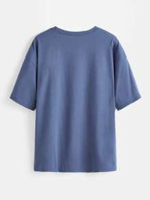 Corpse Bride | ROMWE Letter Figure Graphic Tee, School - Blue - View 2