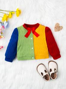 SHEIN Baby Girl Colourblock Bow Front Coat - Multicolor - View 1