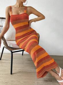 Chiquease Colourblock Cami Jumper Dress - Orange - View 3
