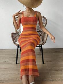 Chiquease Colourblock Cami Jumper Dress - Orange - View 5