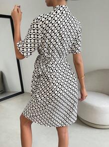 SHEIN Privé Allover Print Knot Side Wrap Dress - Multicolor - View 2