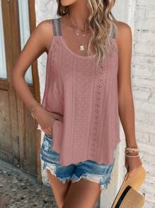 SHEIN LUNE 網眼刺繡吊帶上衣 - 藕粉色 - 查看 4