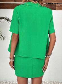 Chiquease Bộ đồ hai mảnh nữ Thắt nút Nút phía trước màu trơn Giải trí - màu xanh lá - Xem 2