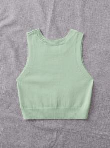 SHEIN Unity Solid Ribbed Knit Sweater Vest - Mint Green - View 2