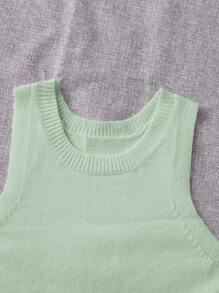 SHEIN Unity Solid Ribbed Knit Sweater Vest - Mint Green - View 3