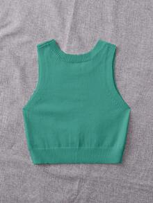 SHEIN Unity 素色條紋針織毛衣背心 - 綠色 - 查看 2