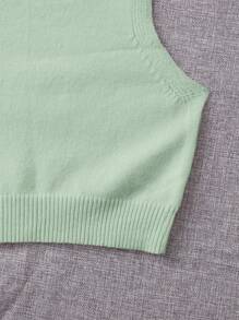 SHEIN Unity Solid Ribbed Knit Sweater Vest - Mint Green - View 4