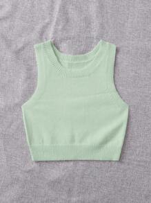 SHEIN Unity Solid Ribbed Knit Sweater Vest - Mint Green - View 5