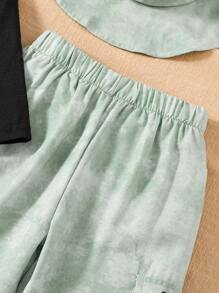 SHEIN 女小童小高領背心上衣和紮染長褲和帽 - 彩色 - 查看 5