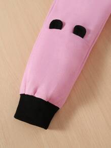 SHEIN 女小童3D耳朵設計連帽衫和運動褲 - 粉色 - 查看 3